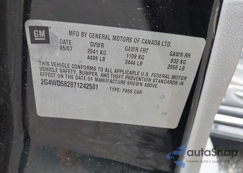 2007 Buick Lacrosse Cxl z USA, uszkodzony, nr VIN 2G4WD582871242501